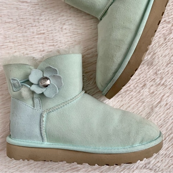 UGG Mini Bailey Button Poppy Boots in Aqua•Size 6 - Picture 3 of 12
